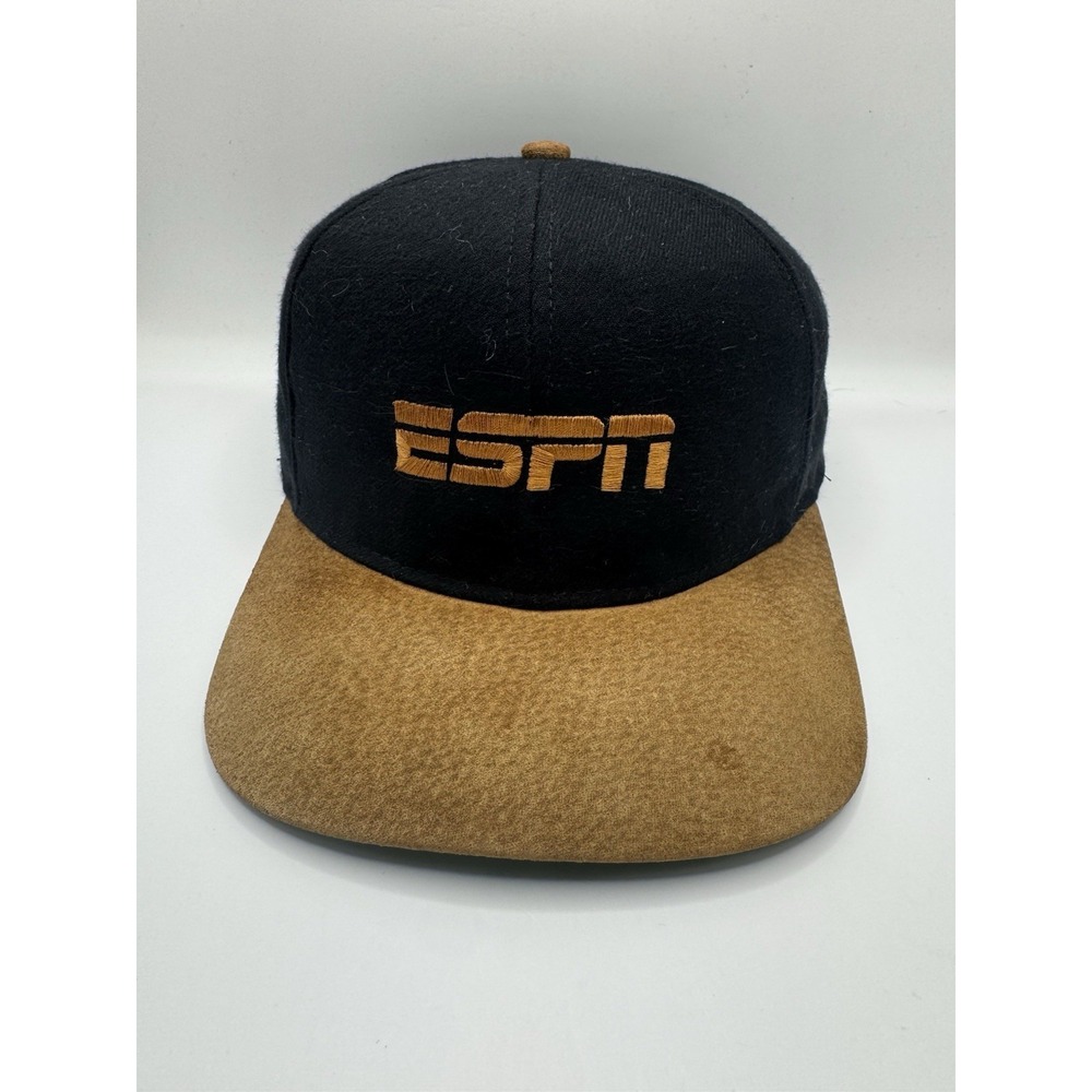 Vintage ESPN Snapback Hat Black Brown Suede Bill Green Underbrim Embroidered